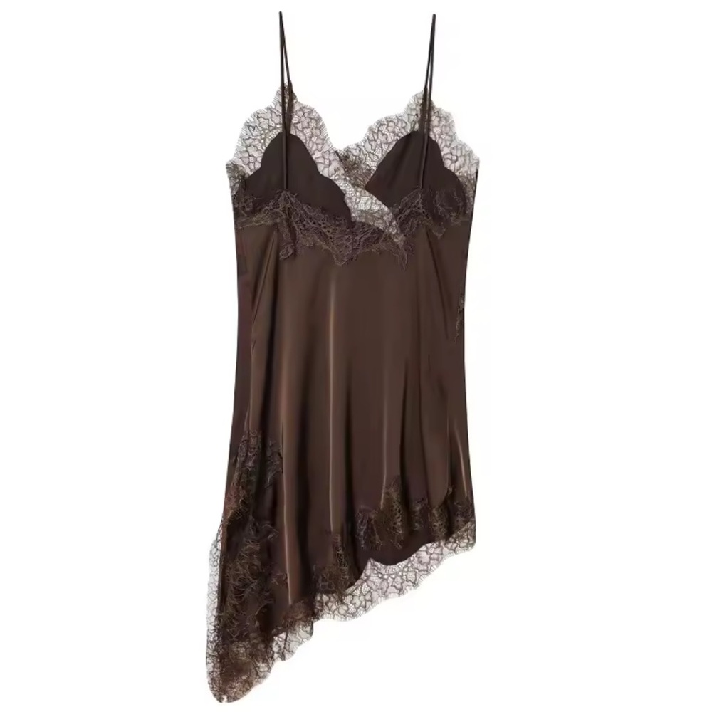 NWT - Lace Silk Black Slip Dress - Straps - Mini Dress - Y2K -Bohemian Zara Like - Picture 6 of 7
